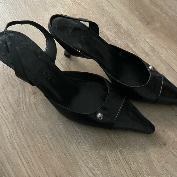 vintage chanel heels sling back black - Picture 2 of 3